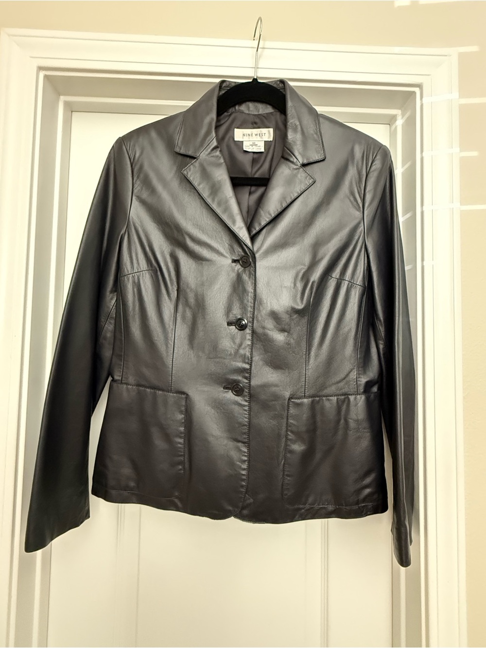 Nine West Black Leather Blazer Jacket